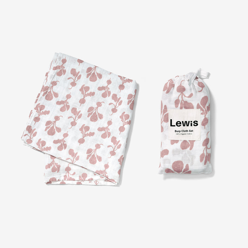 Swaddle + Burp Cloth Set - Radish | Mauve